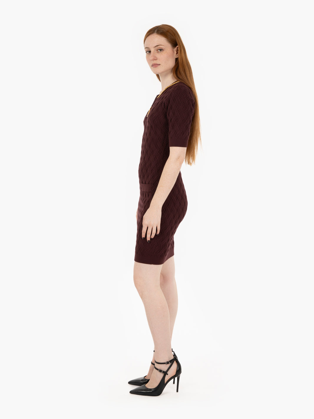 Mini abito in maglia a rombi merlot