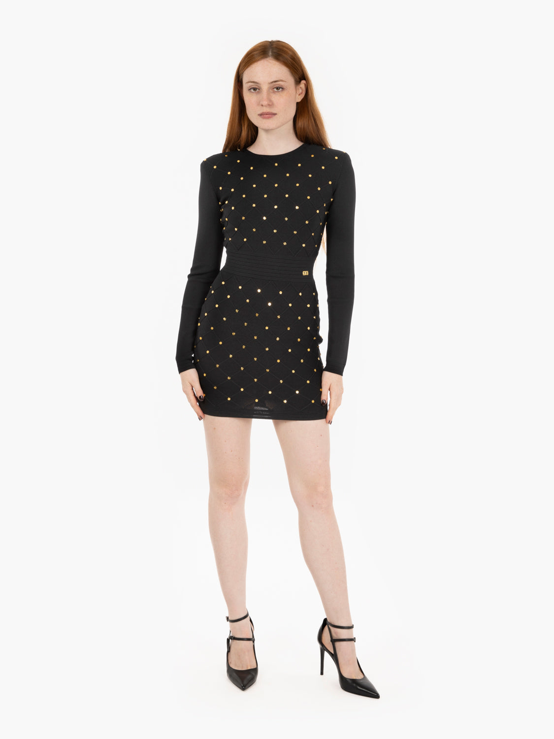 Mini abito in maglia con dettagli gioiello nero