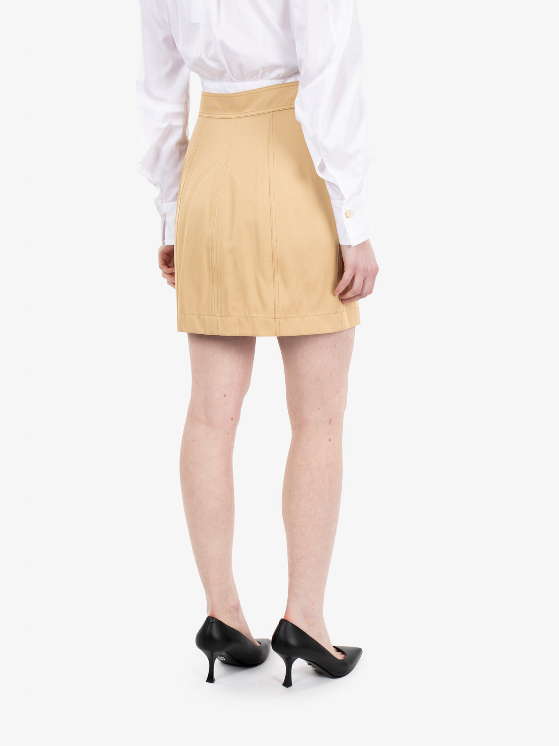Minigonna in cotone con tasconi cammello