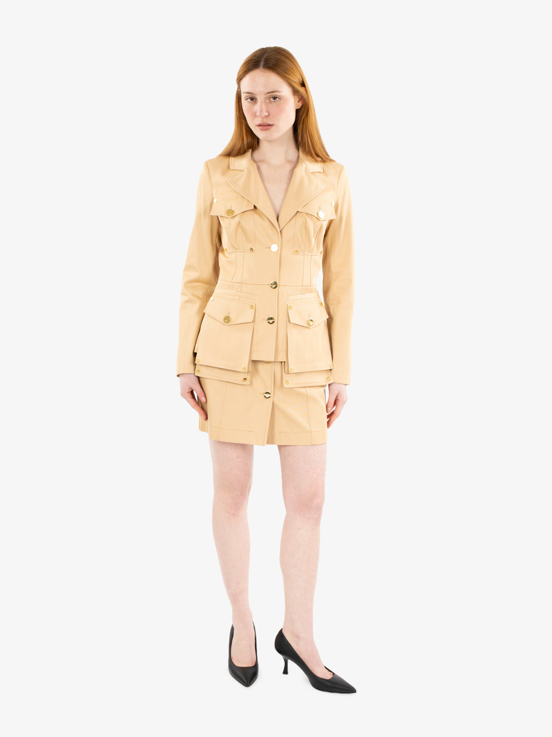 Minigonna in cotone con tasconi cammello