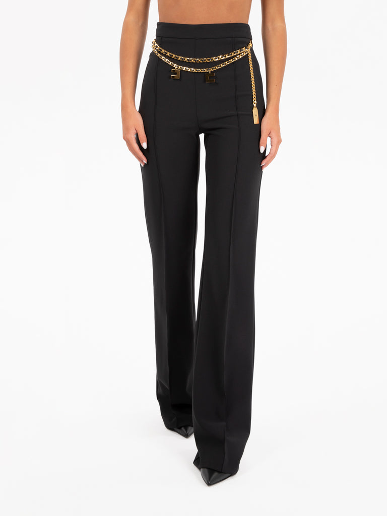 ELISABETTA FRANCHI - Pantalone a palazzo in crêpe stretch con cintura nero