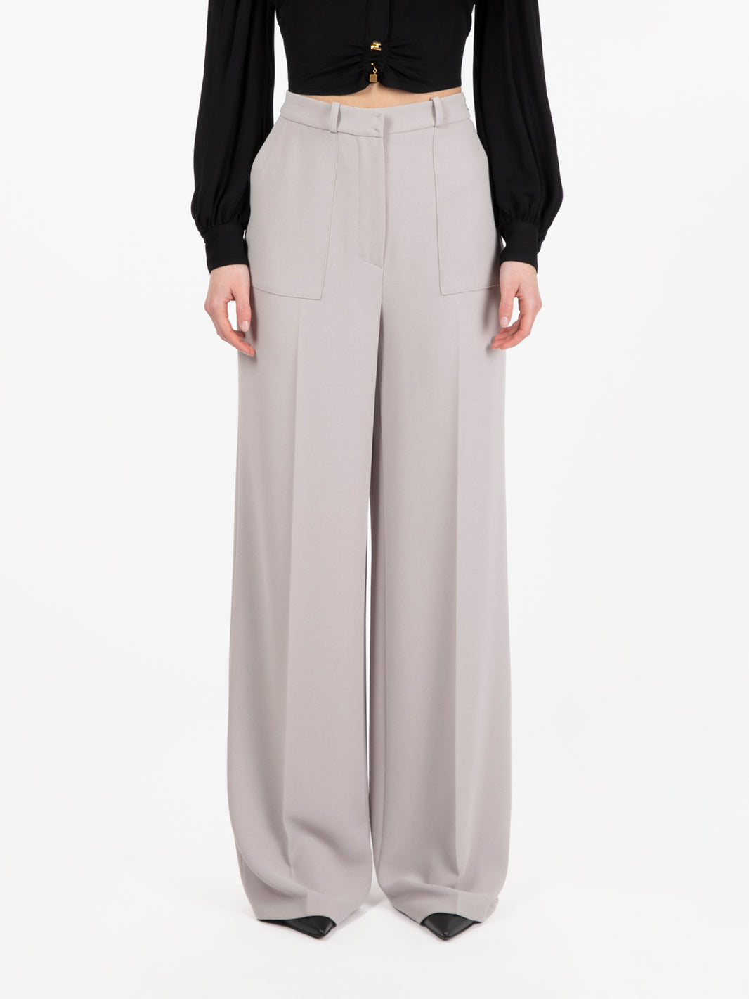 Pantalone ampio in crêpe perla
