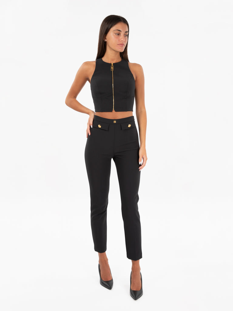 ELISABETTA FRANCHI - Pantalone dritto in crêpe stretch nero