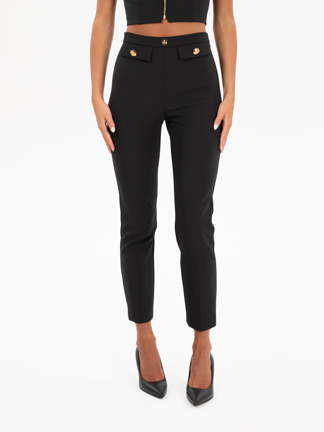 Pantalone dritto in crêpe stretch nero