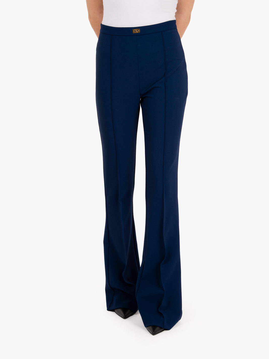Crepe flared trousers with overseas logo plaque