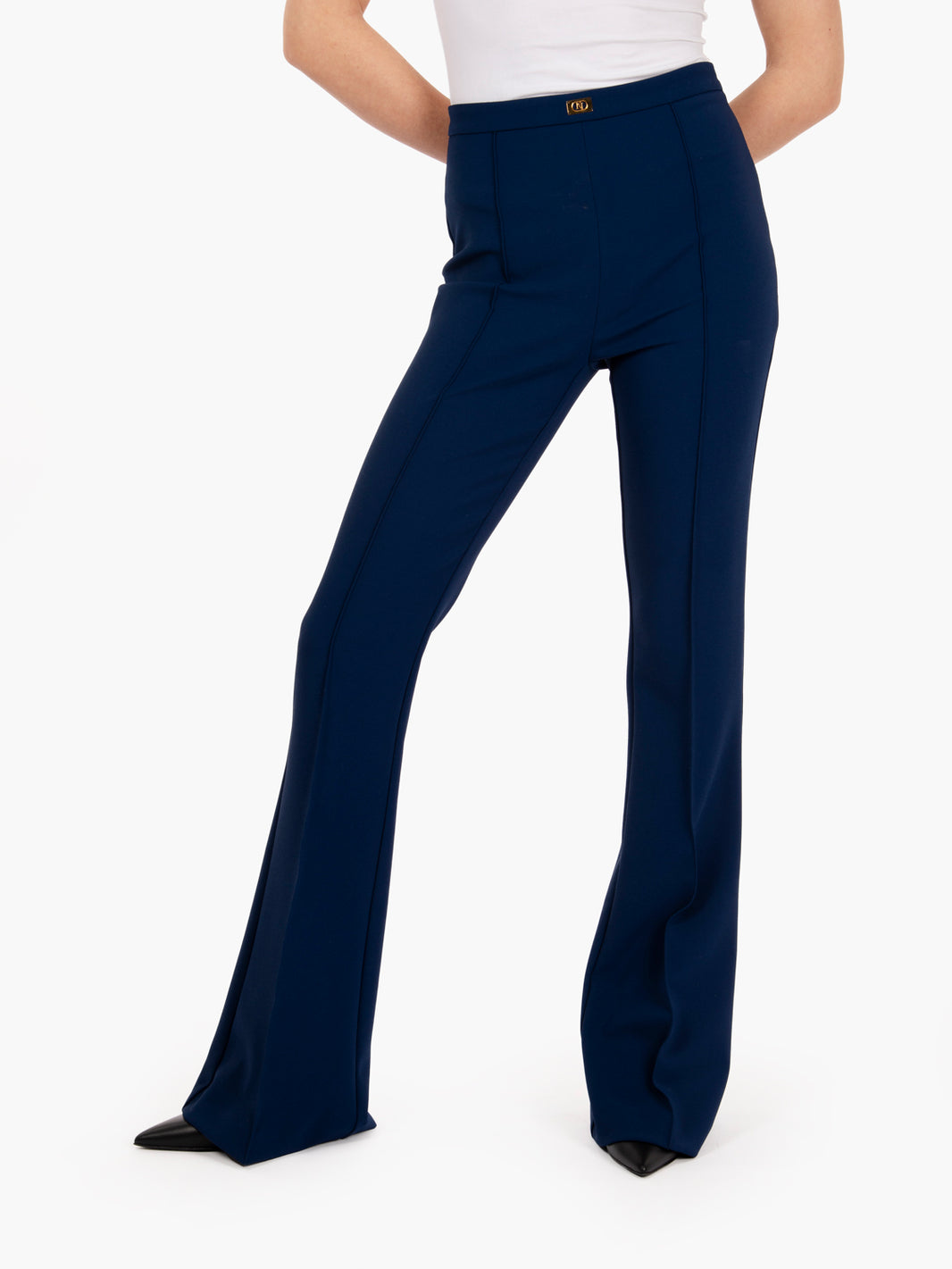 Crepe flared trousers with overseas logo plaque
