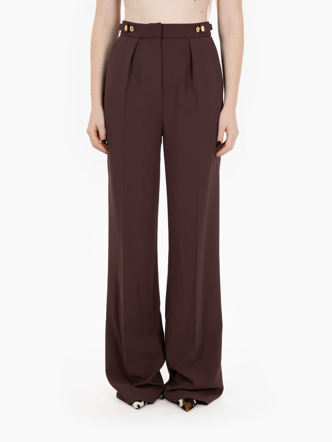 Crepe trousers with merlot jewel accessory