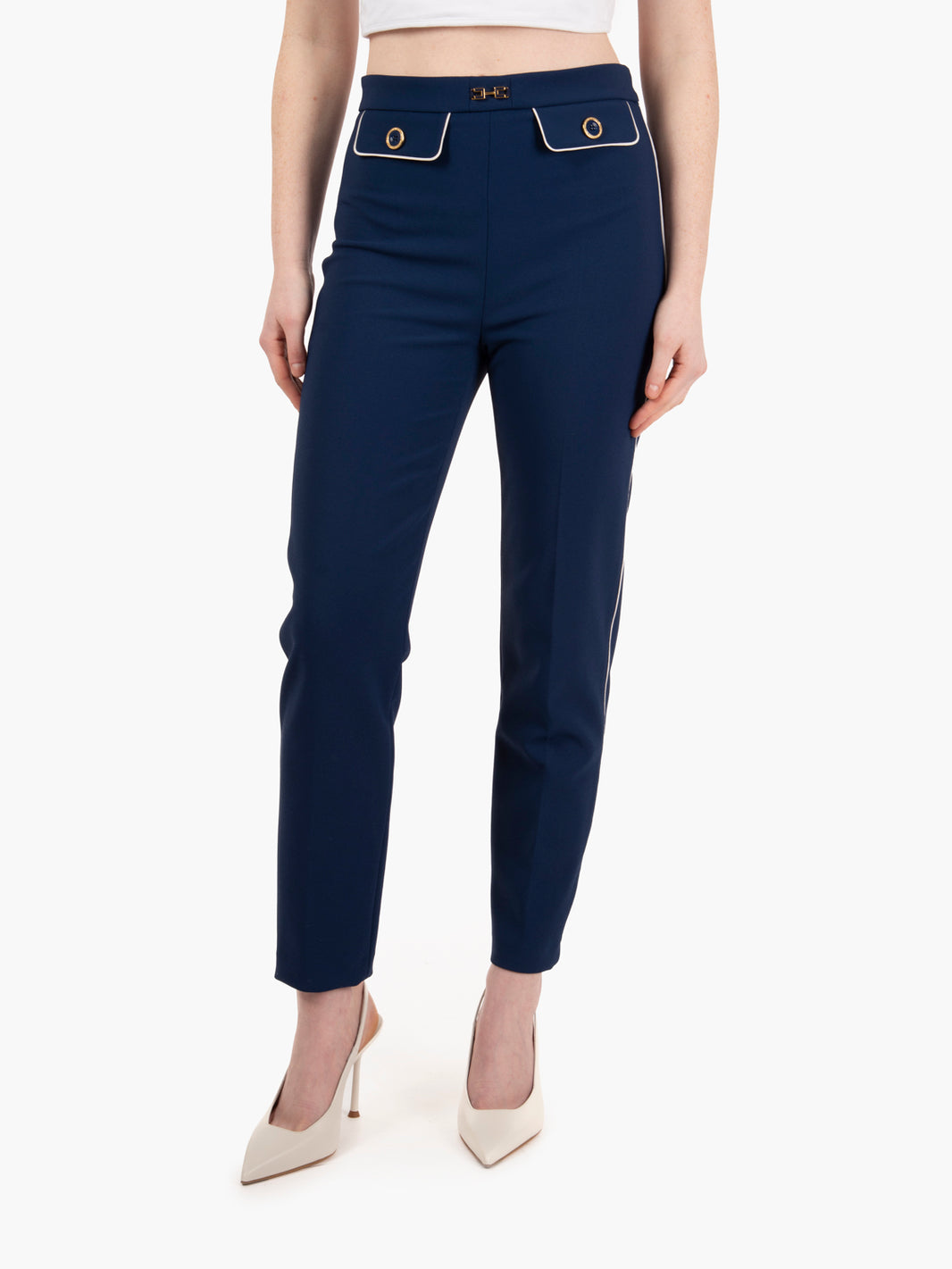 Skinny pants in crepe piping overseas / butter
