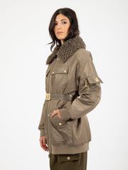 ELISABETTA FRANCHI - Piumino aviator con cintura army