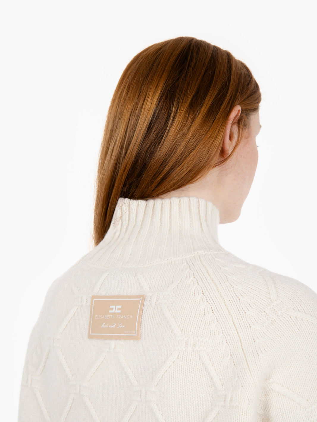 Pullover in maglia con losanghe jacquard bianco