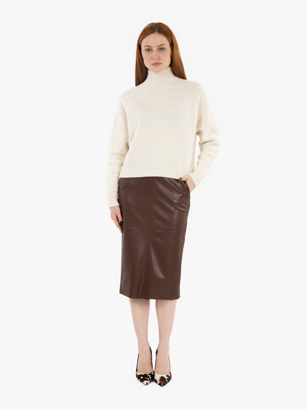 Pullover in maglia con losanghe jacquard bianco