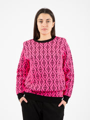 ELISABETTA FRANCHI - Pullover in maglia pink fluo / nero