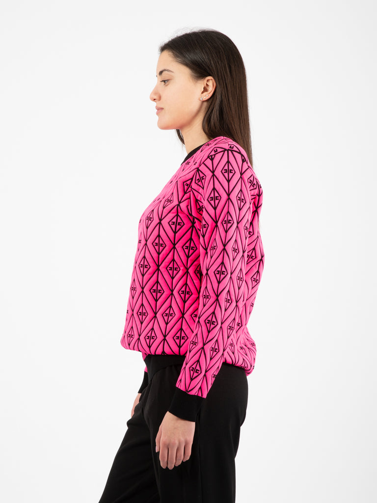 ELISABETTA FRANCHI - Pullover in maglia pink fluo / nero