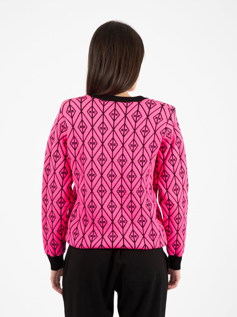 ELISABETTA FRANCHI - Pullover in maglia pink fluo / nero