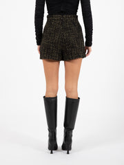 ELISABETTA FRANCHI - Shorts in tweed con catene e placca logo neri