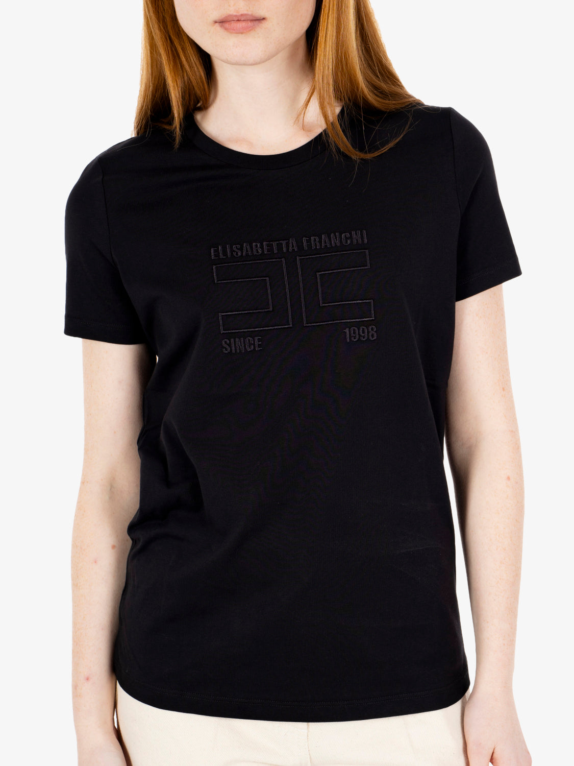 T-shirt in jersey con logo ricamato nero