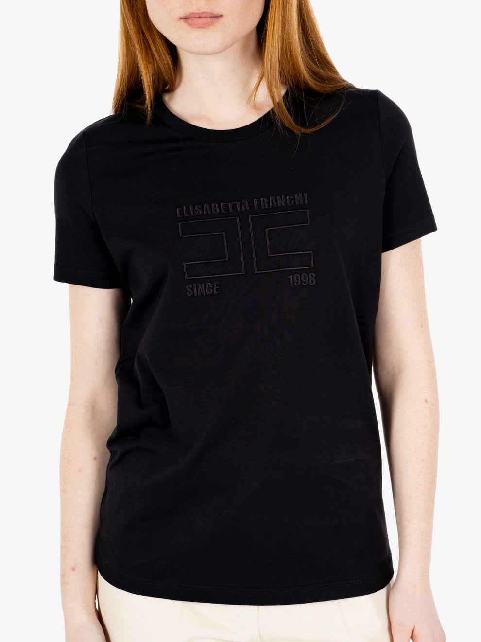T-shirt in jersey con logo ricamato nero