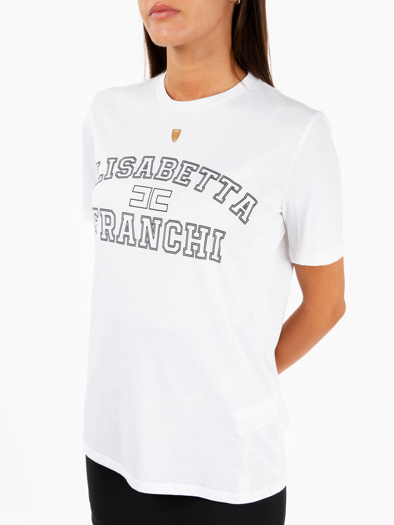 ELISABETTA FRANCHI - T-shirt logo college gesso