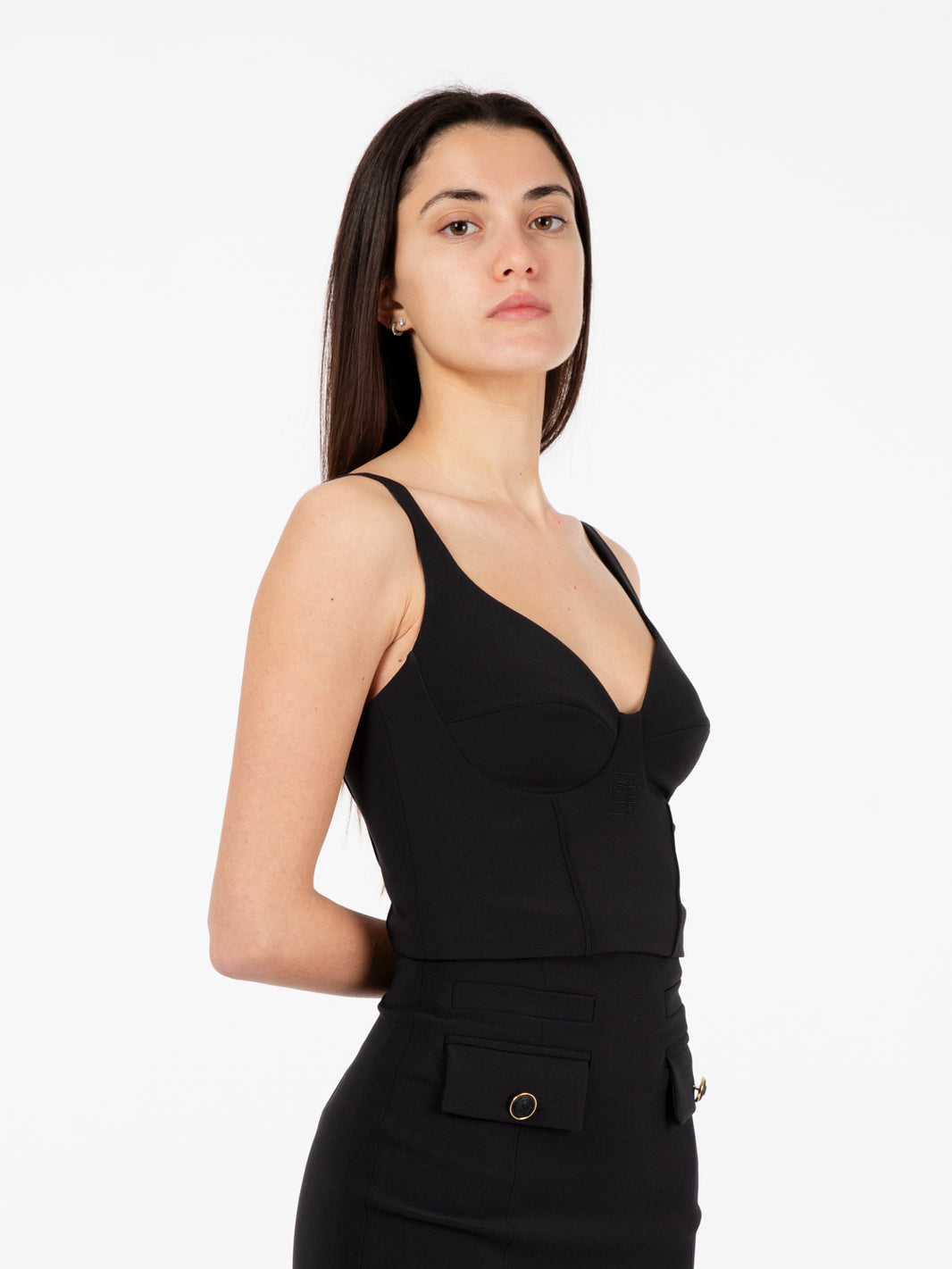 Top bustier in crêpe stretch nero