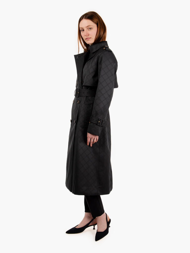 ELISABETTA FRANCHI - Trench in tessuto tecnico jacquard nero