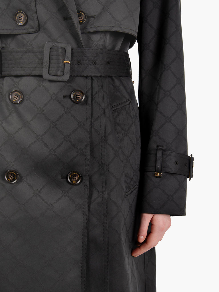 ELISABETTA FRANCHI - Trench in tessuto tecnico jacquard nero