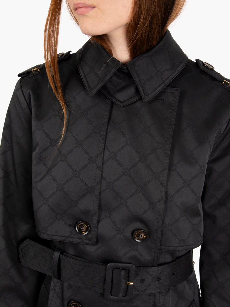 ELISABETTA FRANCHI - Trench in tessuto tecnico jacquard nero