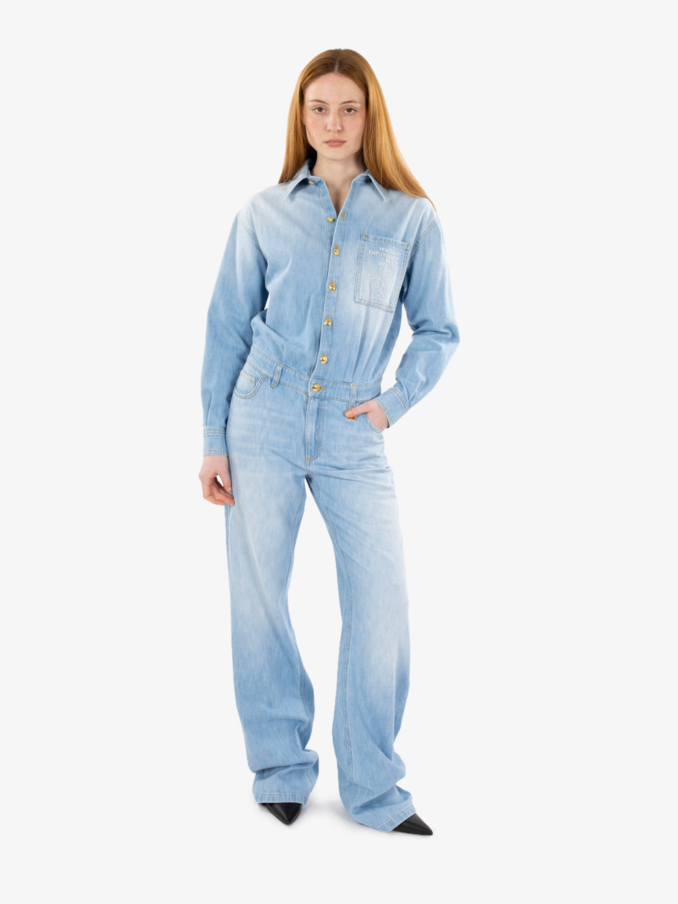 Tuta in denim con dettaglio lettering light blue