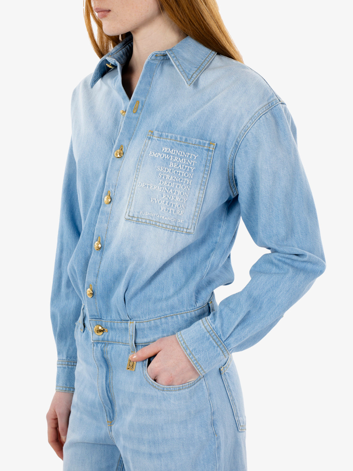 Tuta in denim con dettaglio lettering light blue