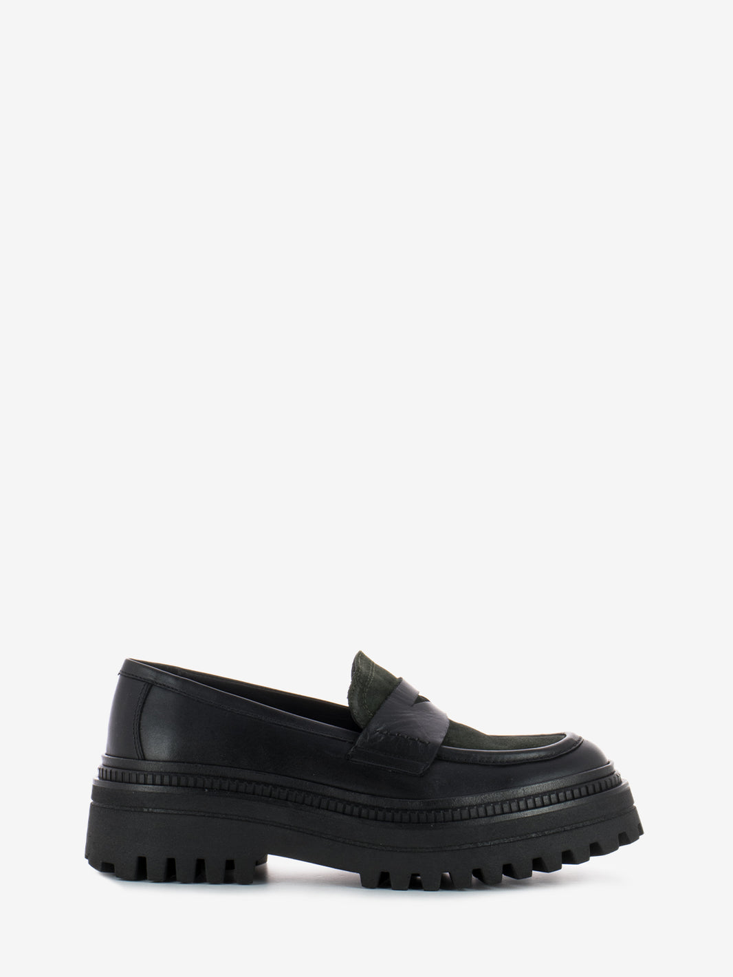 Mocassino platform in pelle e camoscio nero / verde
