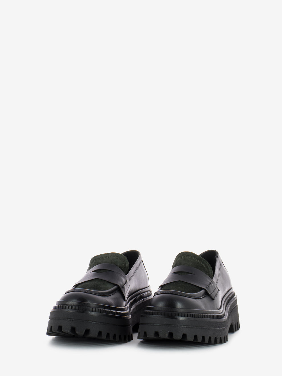Mocassino platform in pelle e camoscio nero / verde