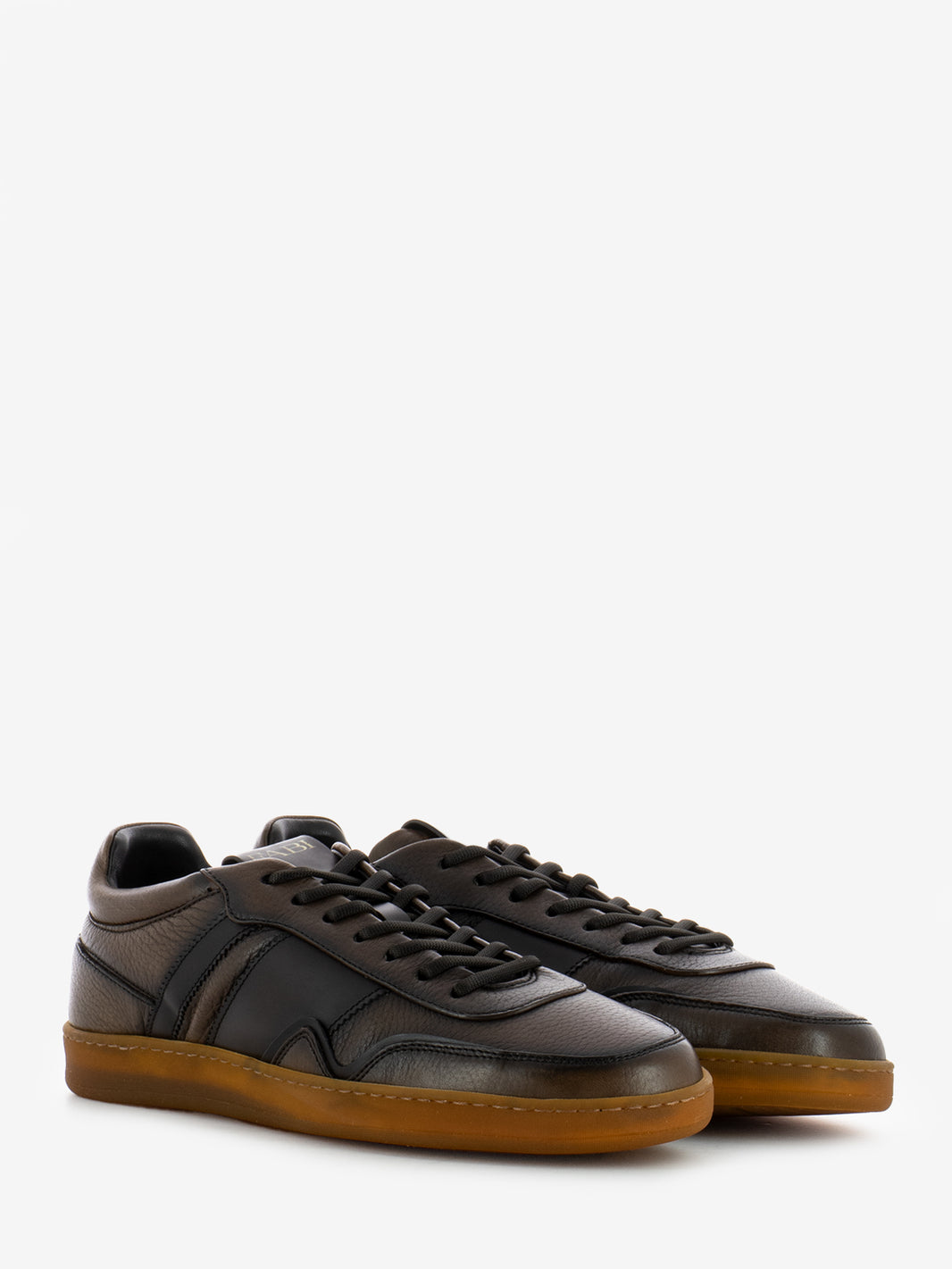 Brown distressed leather sneakers