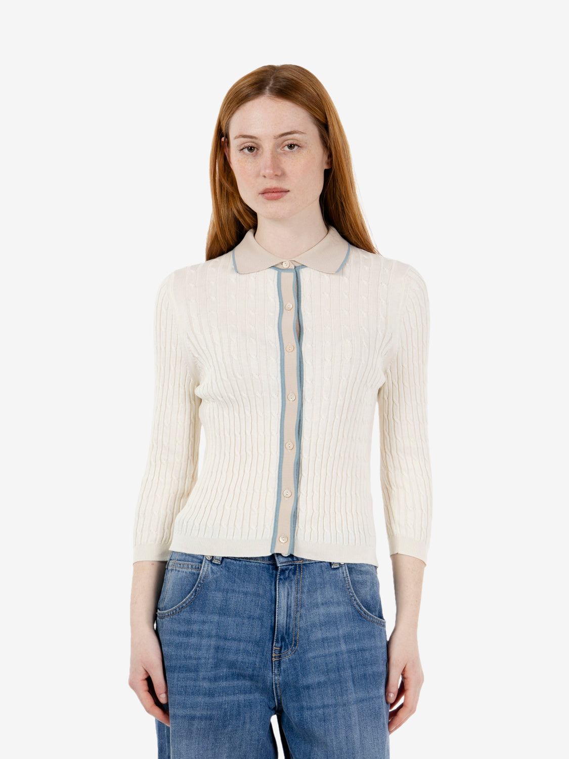 Camicia in maglia latte / piscina / corda