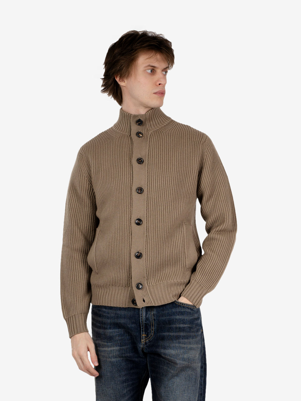 Greige English rib cardigan