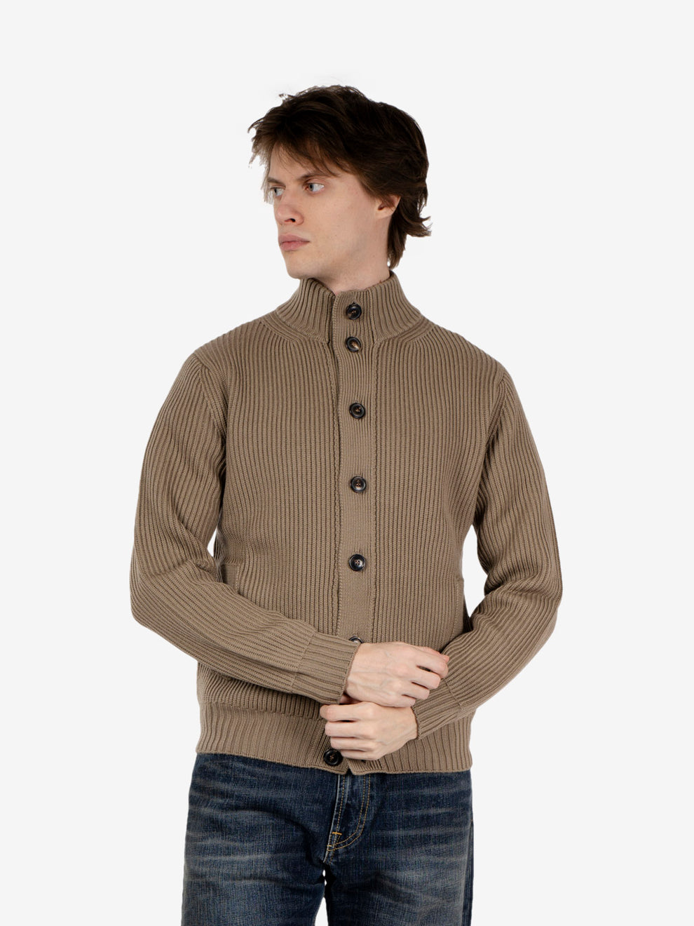 Greige English rib cardigan