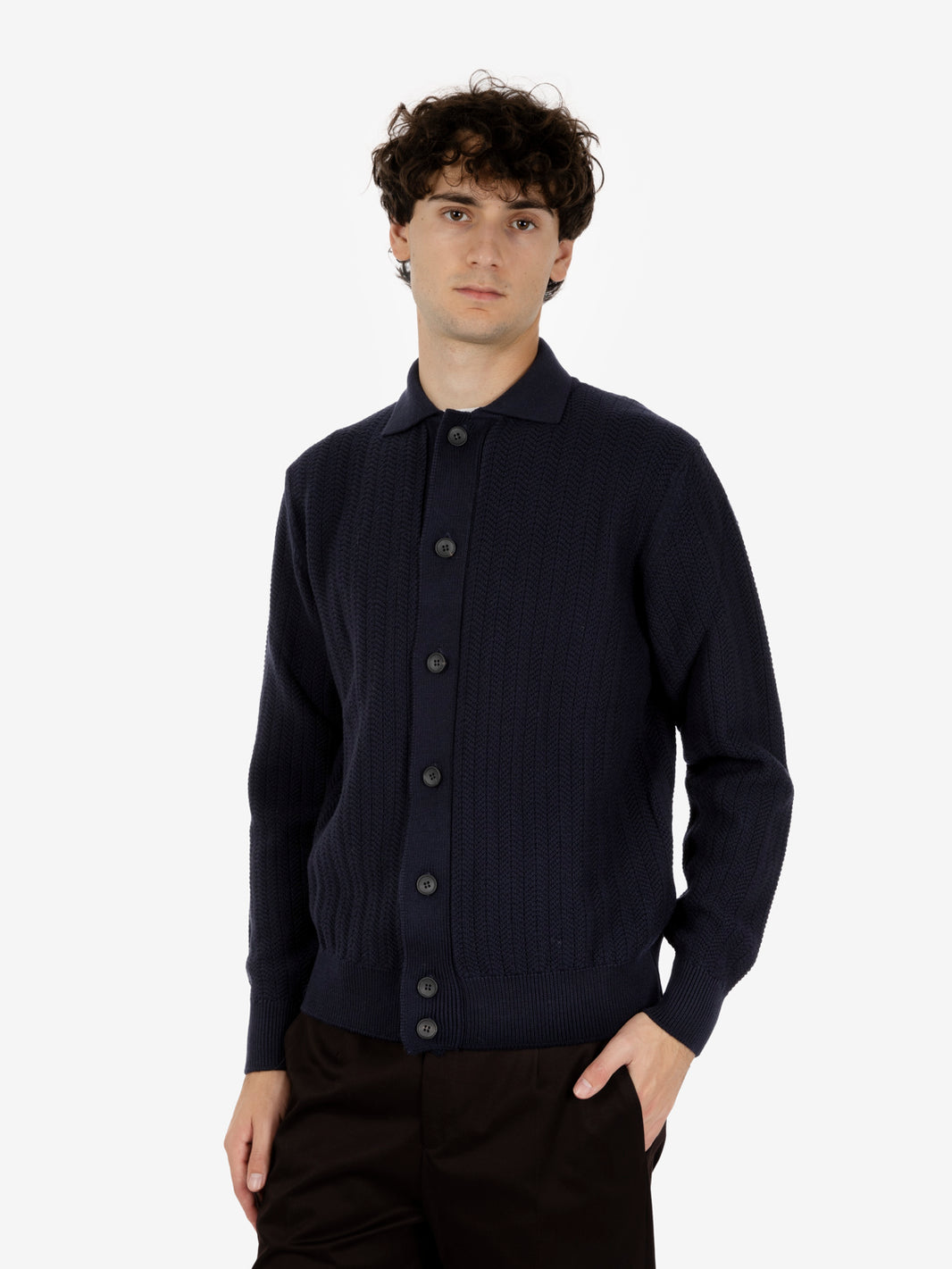 Cardigan in lana merino navy