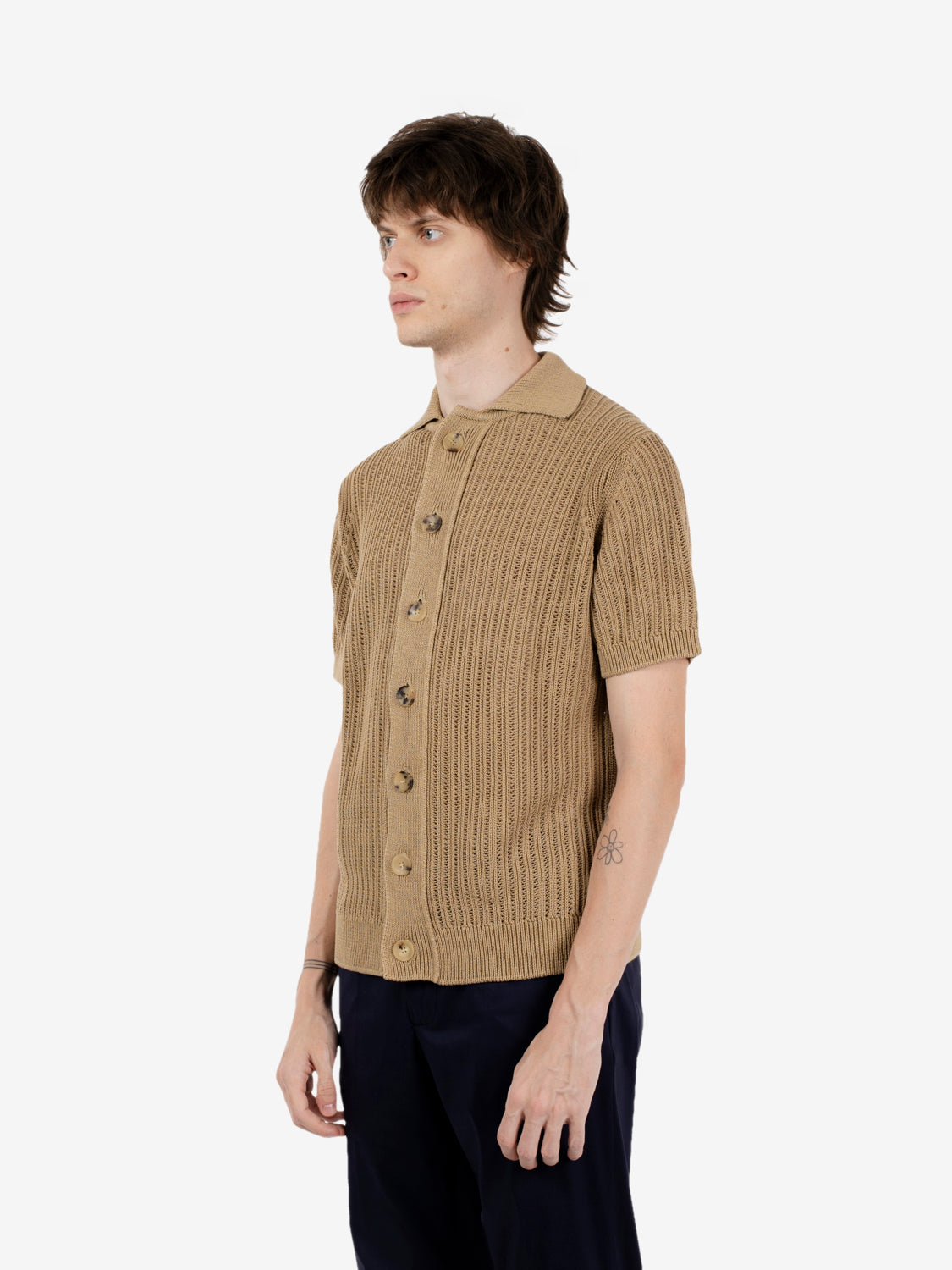 Sand openwork short-sleeved cardigan