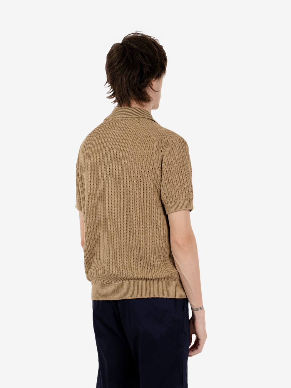Sand openwork short-sleeved cardigan