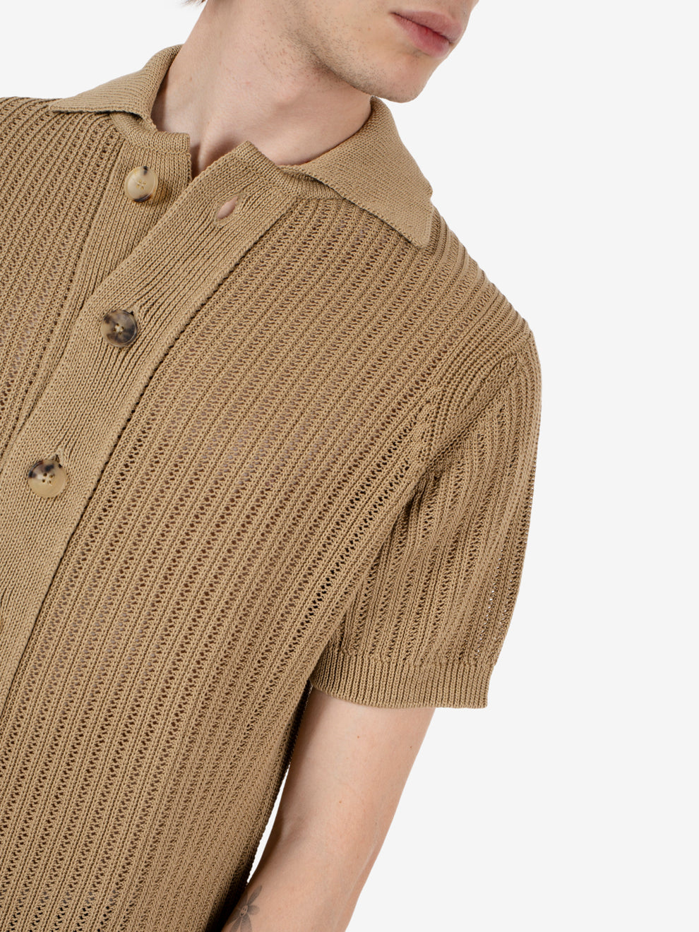 Sand openwork short-sleeved cardigan
