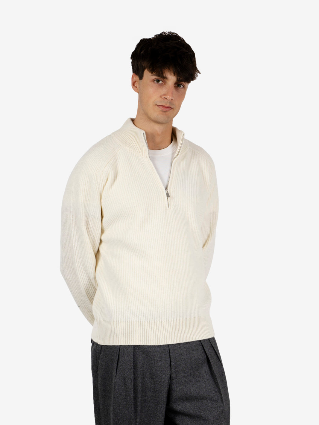 Maglia con zip costa inglese bianco