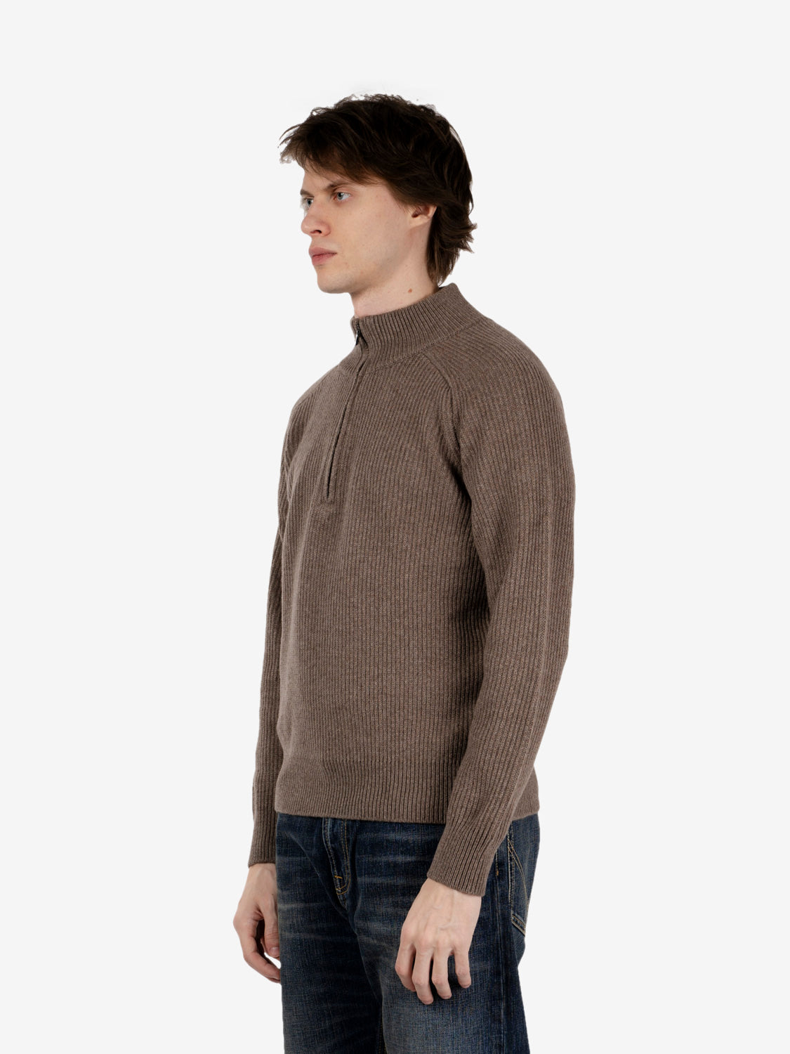 Maglia con zip costa inglese tortora