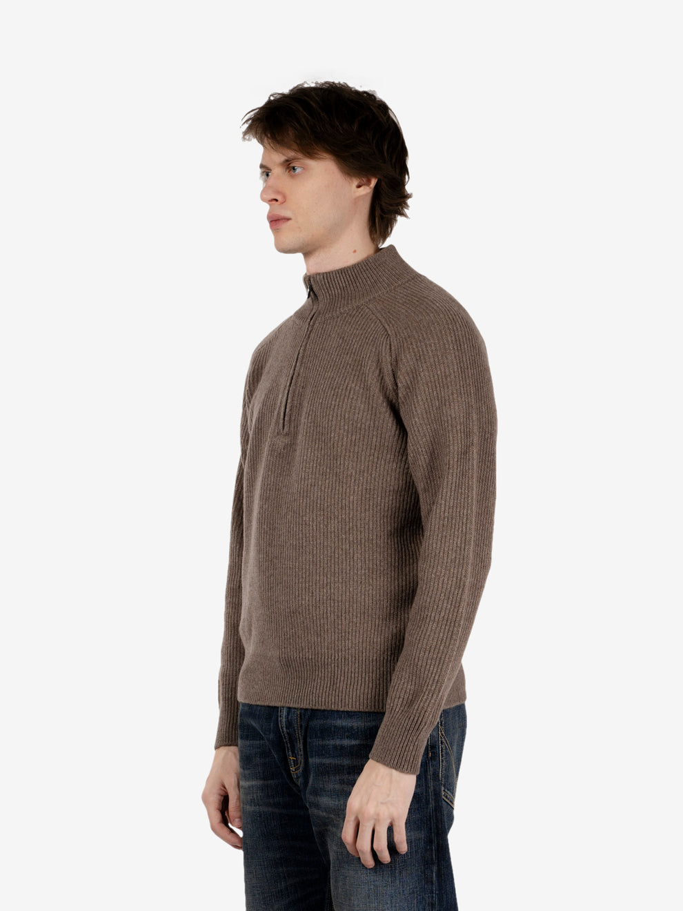 Maglia con zip costa inglese tortora