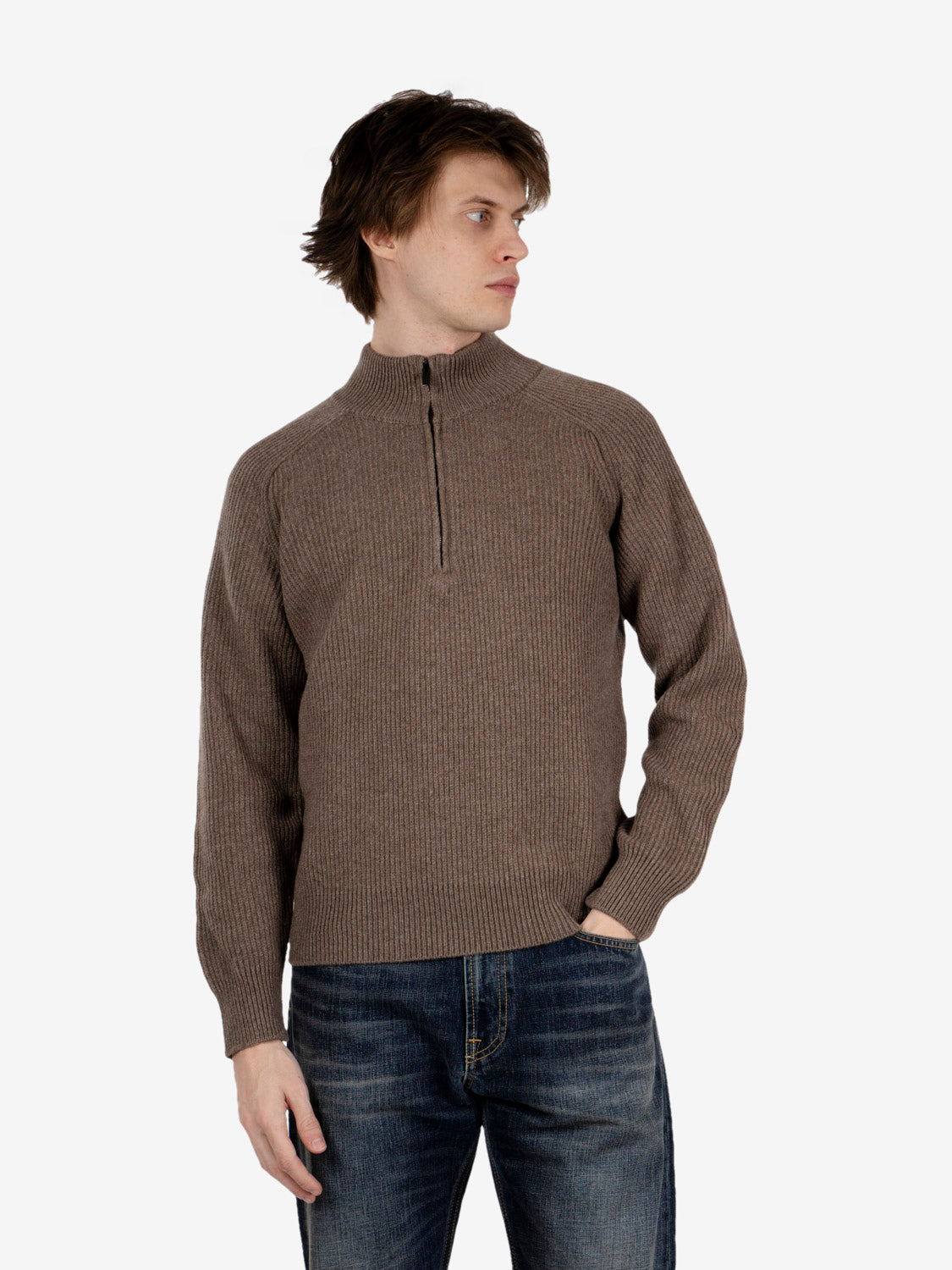 Maglia con zip costa inglese tortora