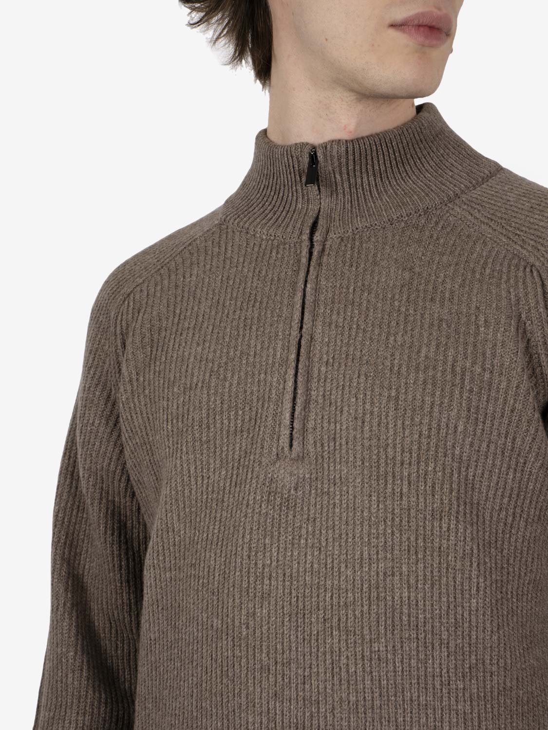 Maglia con zip costa inglese tortora