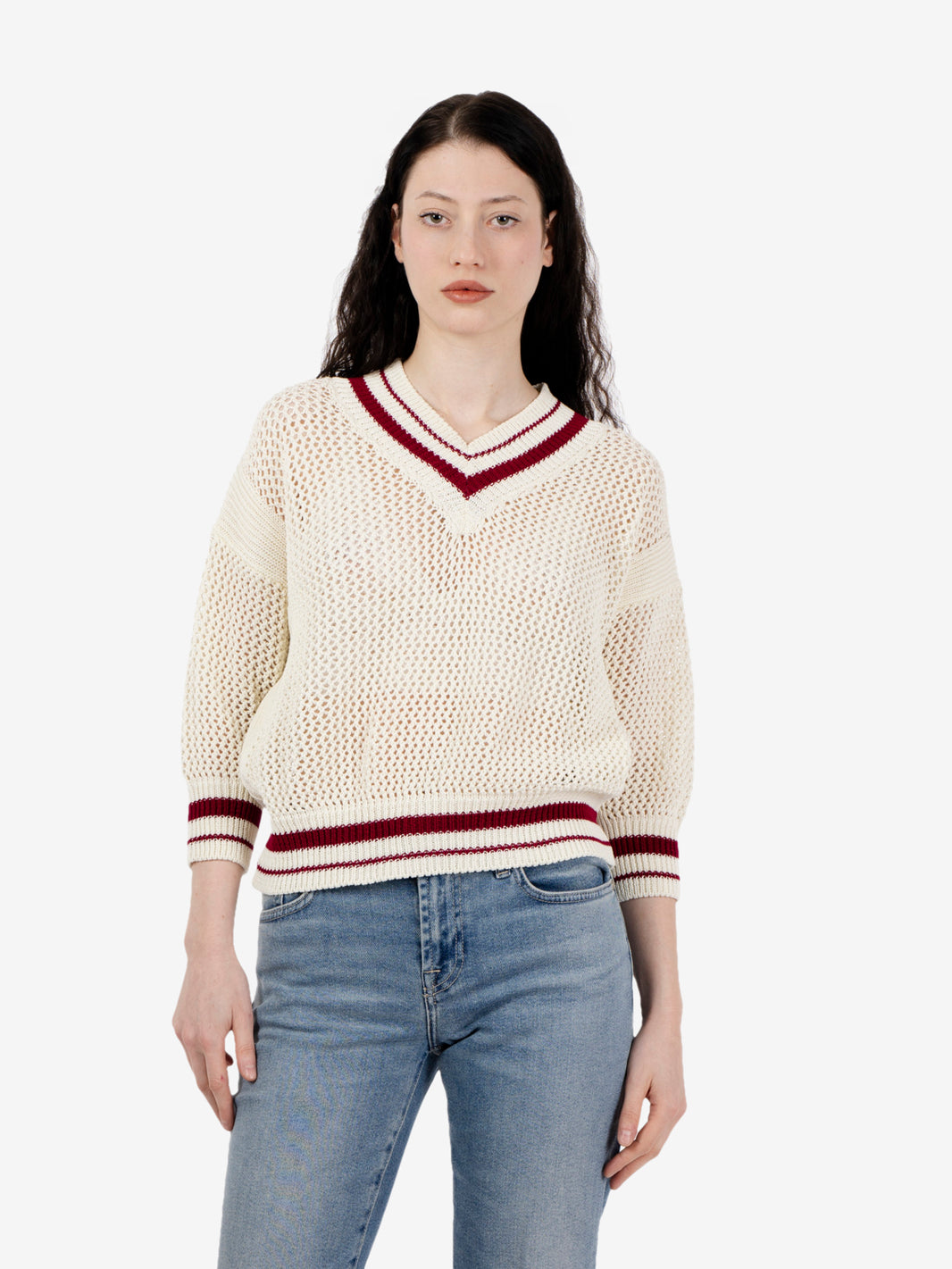 Maglia traforata bordeaux / gesso