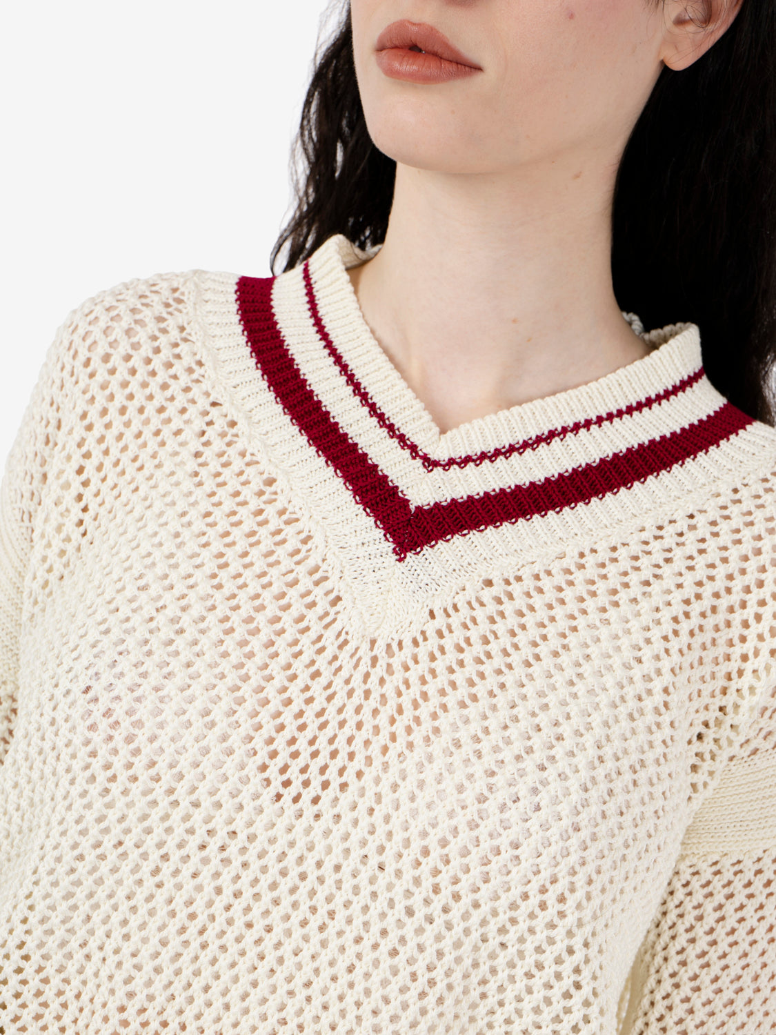 Maglia traforata bordeaux / gesso