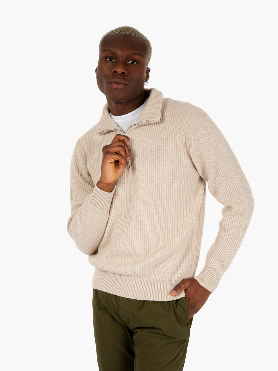 Linen zip neck sweater