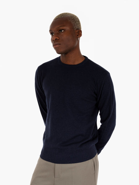 Maglione girocollo merino e cashmere indaco