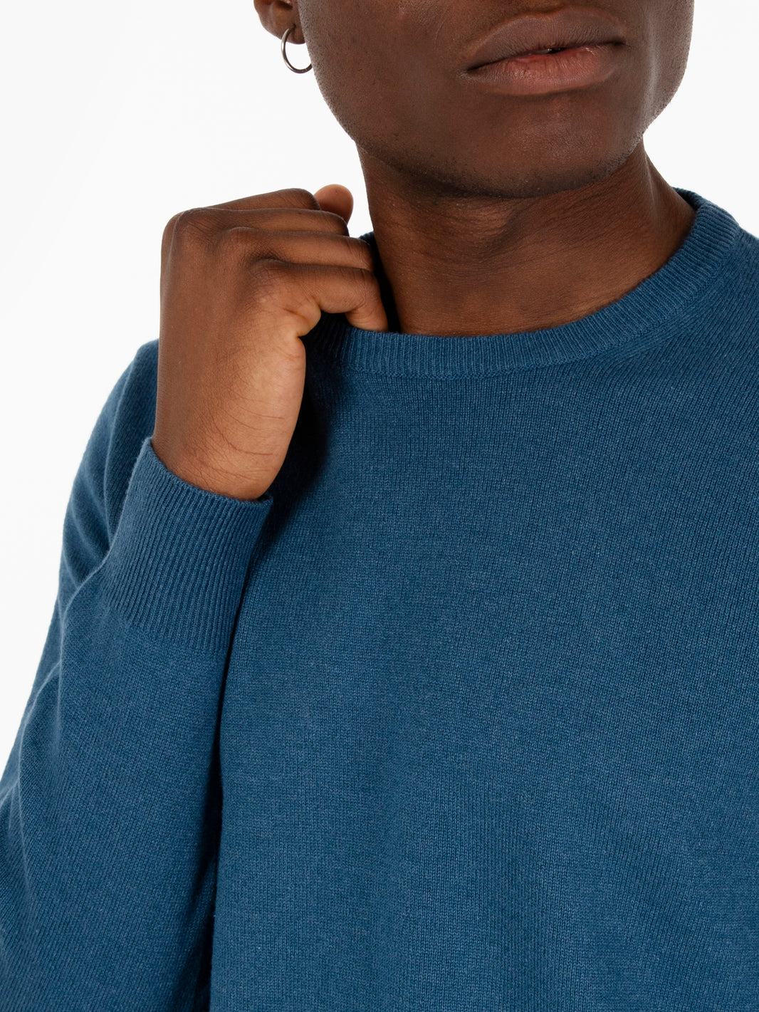 Maglione girocollo merino e cashmere petrolio