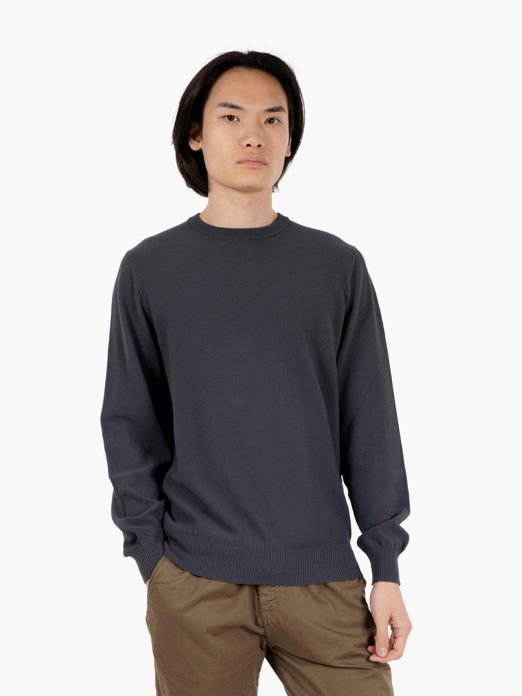 Maglione girocollo punto riso grafite