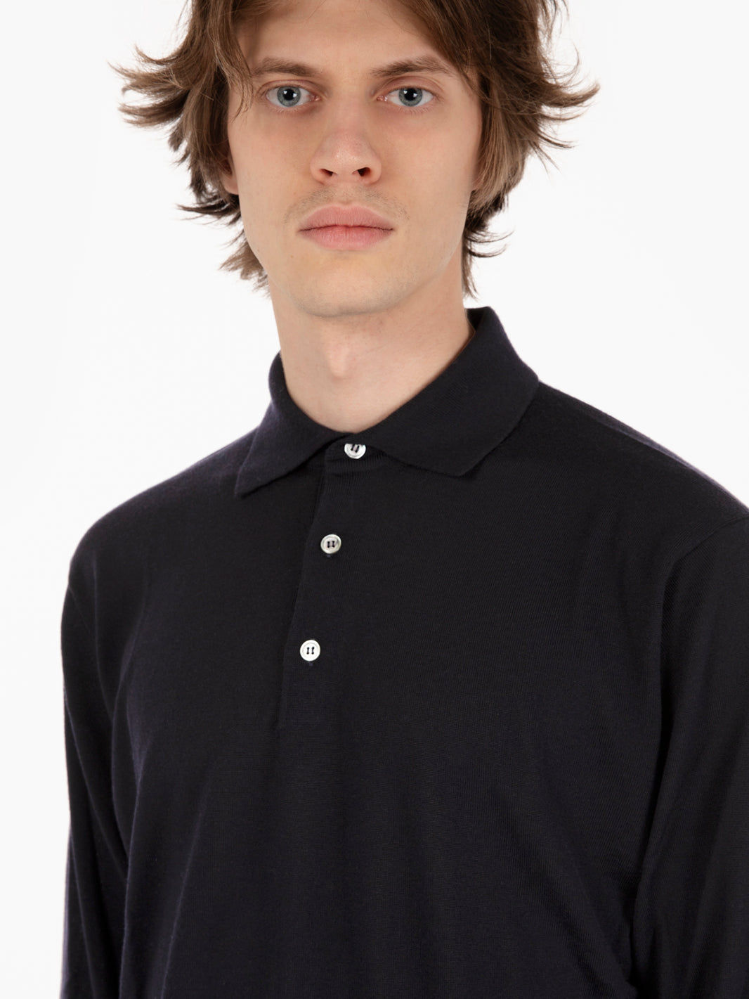 Polo a maniche lunghe in lana navy